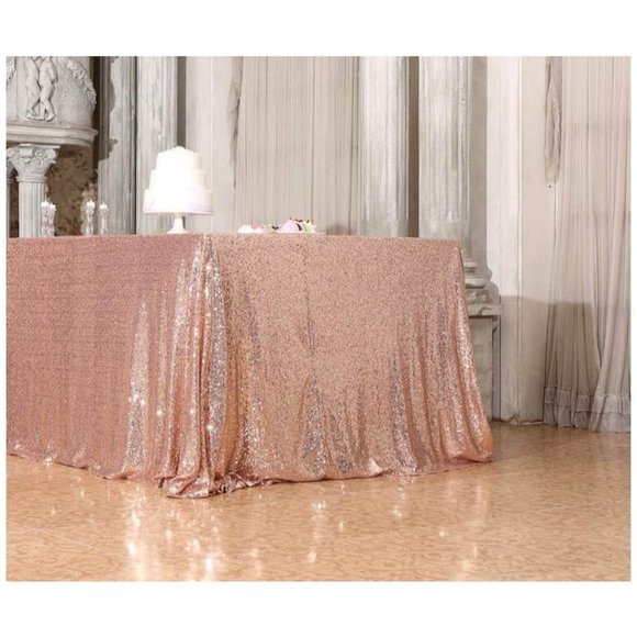 60" x 102" Rose Gold Sequin Tablecloth Wedding Party Home Linen - Picture 2 of 4